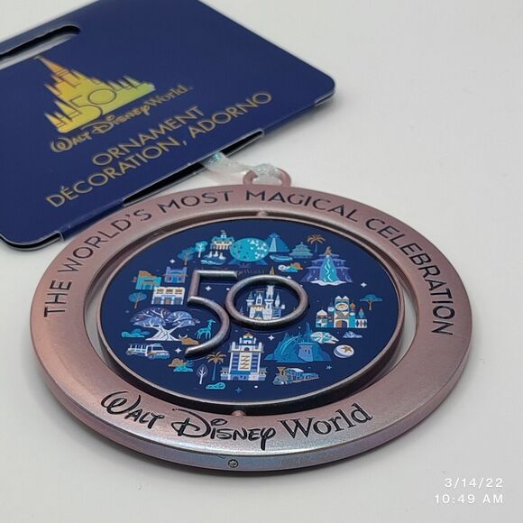 2021 Disney Parks 50th Anniversary Spinner Ornament Mickey Mouse Park Icons NWT - Picture 4 of 5